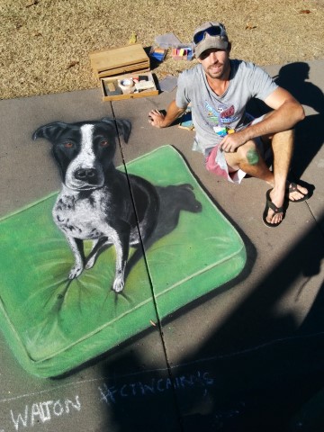 dog done in sidewalk chalk